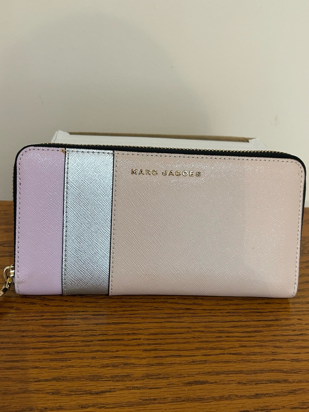 Marc Jacobs Hot Pink Zip-Around Leather Wallet with Gold Plate